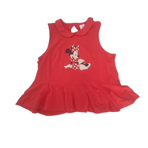 Disney Minnie Mouse sleeveless peplum ruffle bottom Women's Top in Red Size XL - Picture 4 of 10